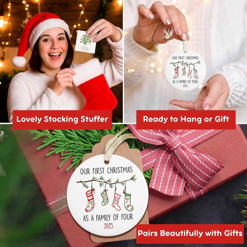 SUCHAGIFT Family of 4 Christmas Ornament 2025 - Family of Four Ornaments 2025, Baby Twins First Christmas Ornaments - First Time Mom Dad Gifts - Ceramic Xmas Ornament - Image 4